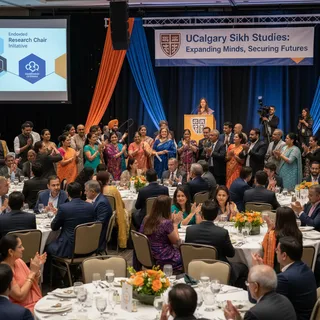 Fundraising event at UCalgary for Sikh Studies program with community members in a realistic setting.
