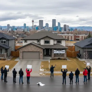 Wide establishing shot of Calgary cityscape, showcasing residential areas under a clear sky.