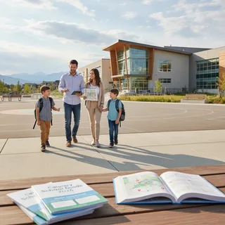Calgary school buildings with mountains in the background, showcasing educational institutions.