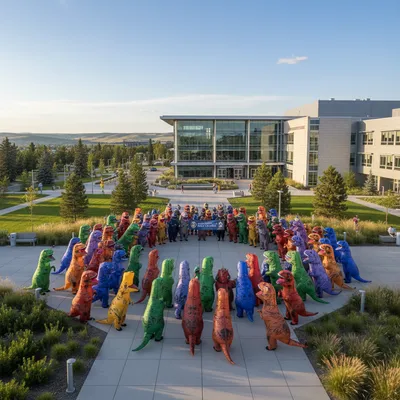 Hundreds of people in colourful dinosaur costumes gathered on the University of Calgary grounds for a world record event.