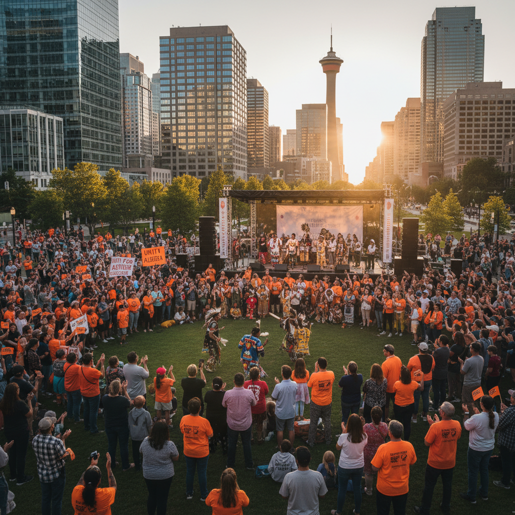 Calgarians gather for National Indigenous Peoples Day, celebrating culture and history with calls for unity.