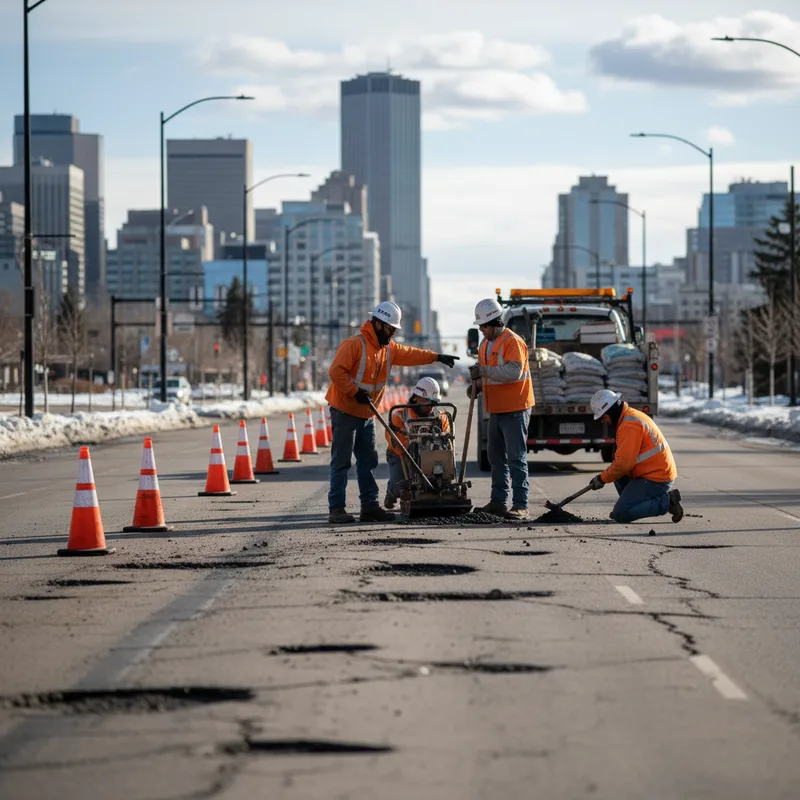 Calgary road crews working to repair potholes caused by recent wild weather conditions.