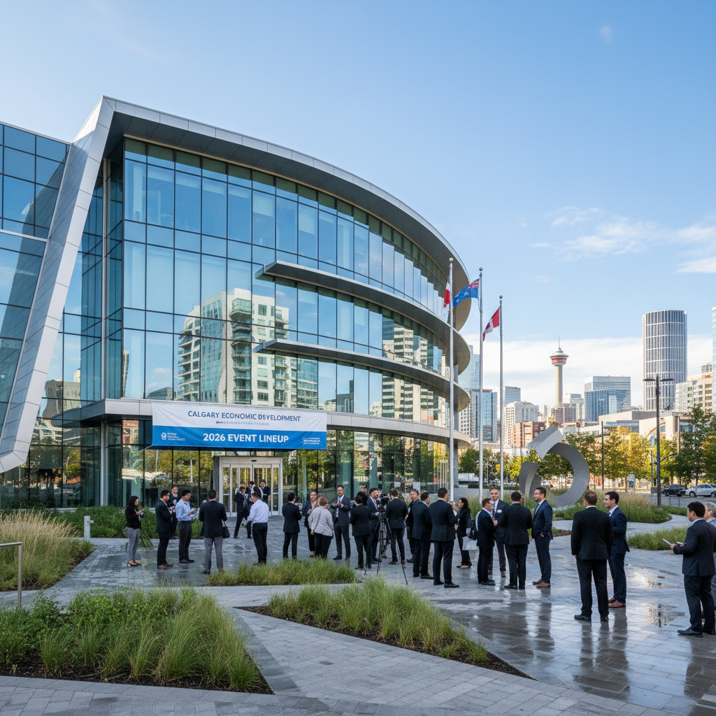 Modern building exterior with landscaped grounds in Calgary hosting the 2026 event lineup announcement.