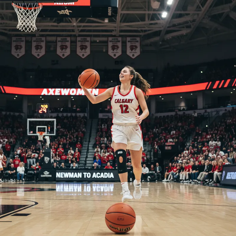 Calgary basketball player Kylie Newman in action on a stadium court during a game