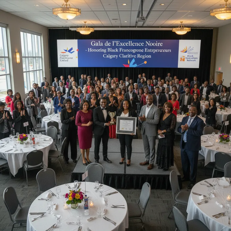 Awards ceremony honouring Black Francophone entrepreneurs in Calgary, with a focus on business achievements.