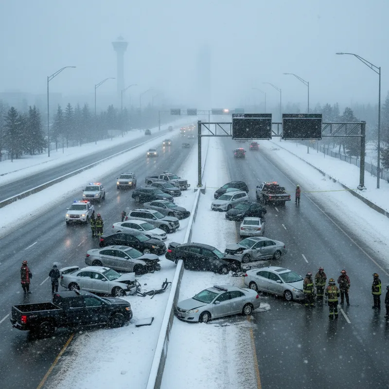Snow-covered vehicles and roads following a Calgary snowstorm with over 160 collisions.