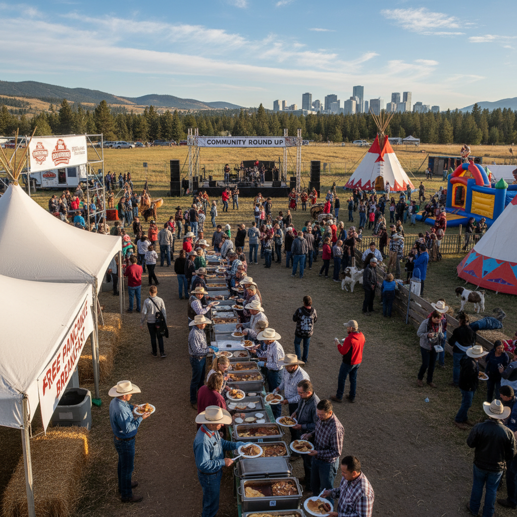 Calgary Stampede event features pancake breakfast, live music, and family activities at Tsuut\'ina Nation.