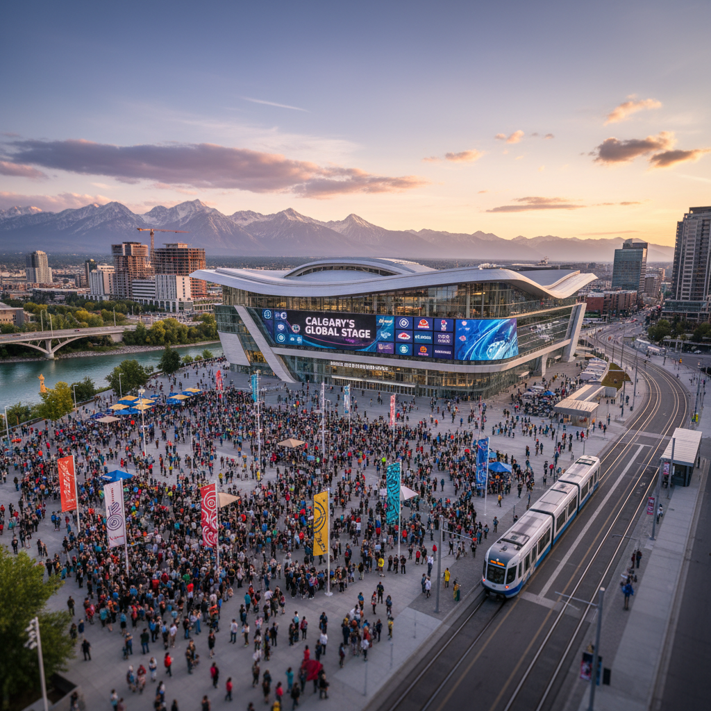 Calgary cityscape with modern architecture and a dynamic skyline, representing event attraction initiatives.