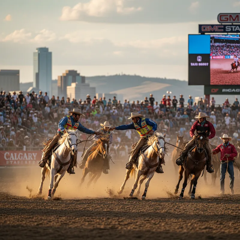 Men in racing gear quickly swap horses and riders in the infield at GMC Stadium during a relay race.