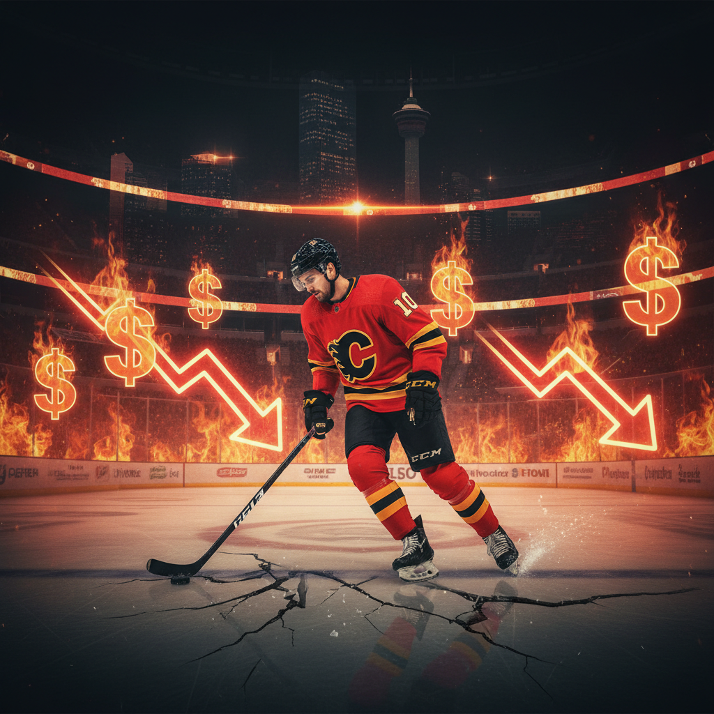 Calgary Flames player Jonathan Huberdeau in action on the ice during a hockey game.