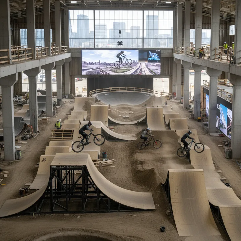 Indoor action sports complex with ramps and jumps, one of North America's largest, planned near Calgary.