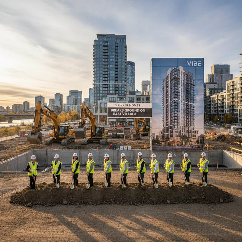 A 13-storey rental tower with ground-level retail has broken ground in Calgary's East Village.
