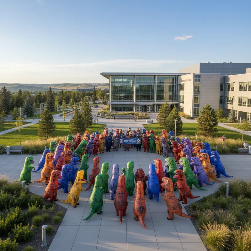 Hundreds of people in colourful dinosaur costumes gathered on the University of Calgary grounds for a world record event.